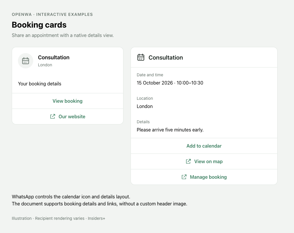 Illustration of a booking card and appointment details