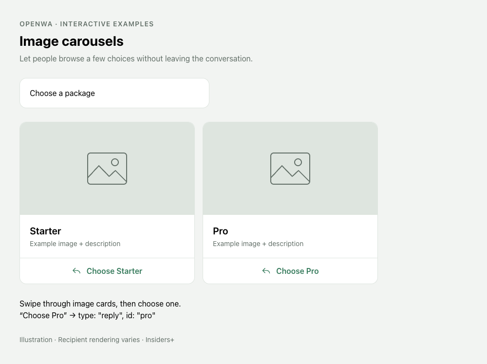 Illustration of two image cards with distinct reply actions