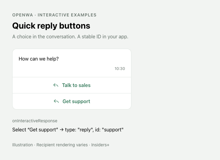Illustration of quick reply buttons with stable response IDs